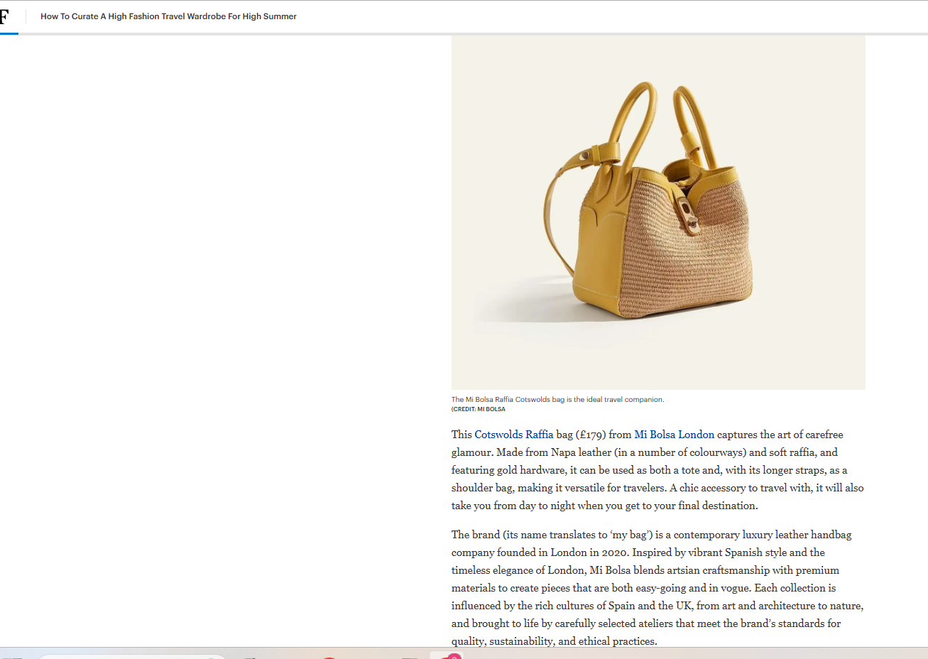 Mi Bolsa’s Cotswolds Raffia Bag featured in Forbes Aug 2025