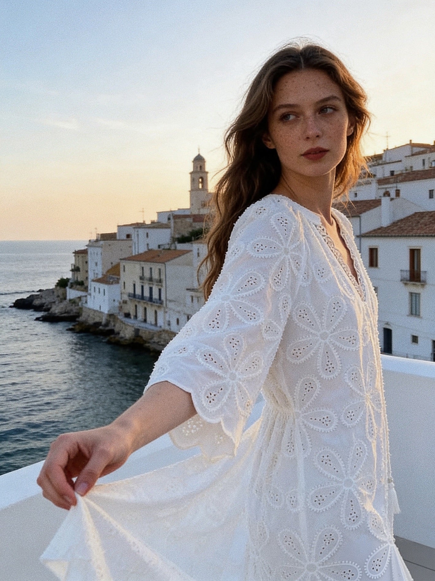 V Necklace Flora Embroidery Dress
