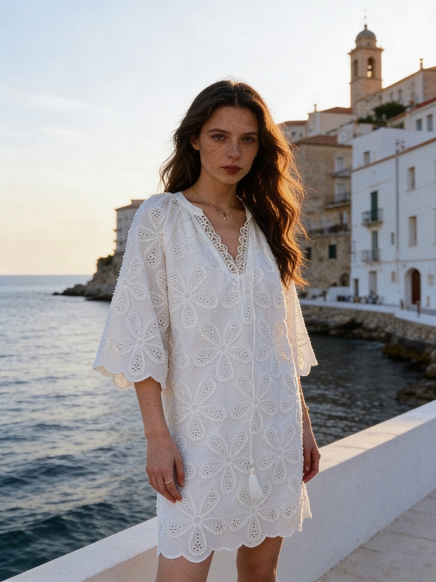 V Necklace Flora Embroidery Dress