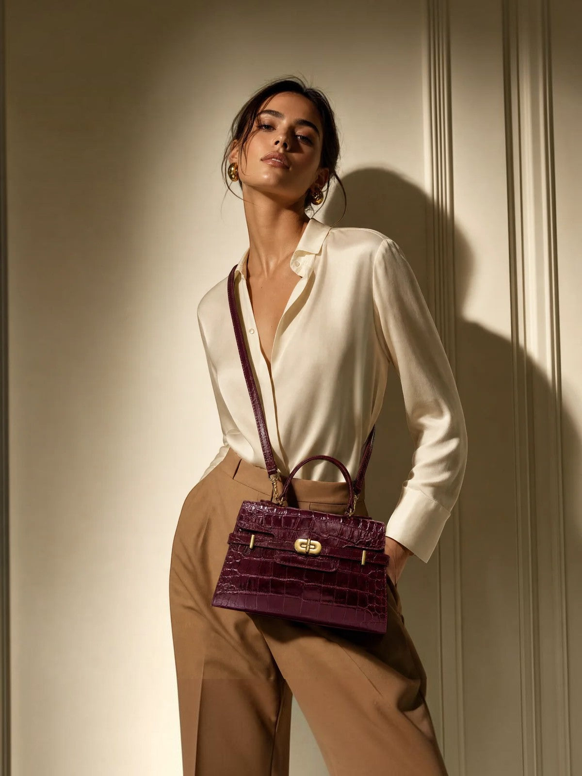 Kensington - Top Handle Burgundy Croc Embossed