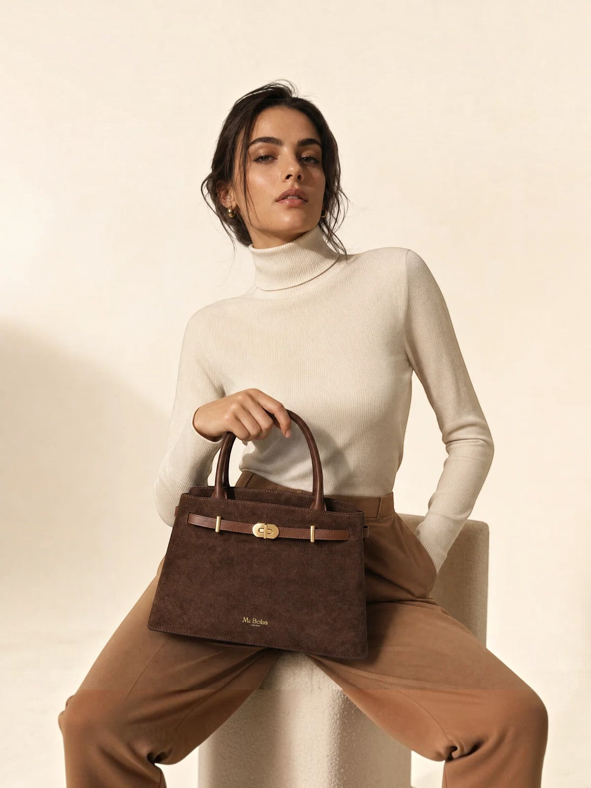 Kensington - Top Handle in Brown Suede