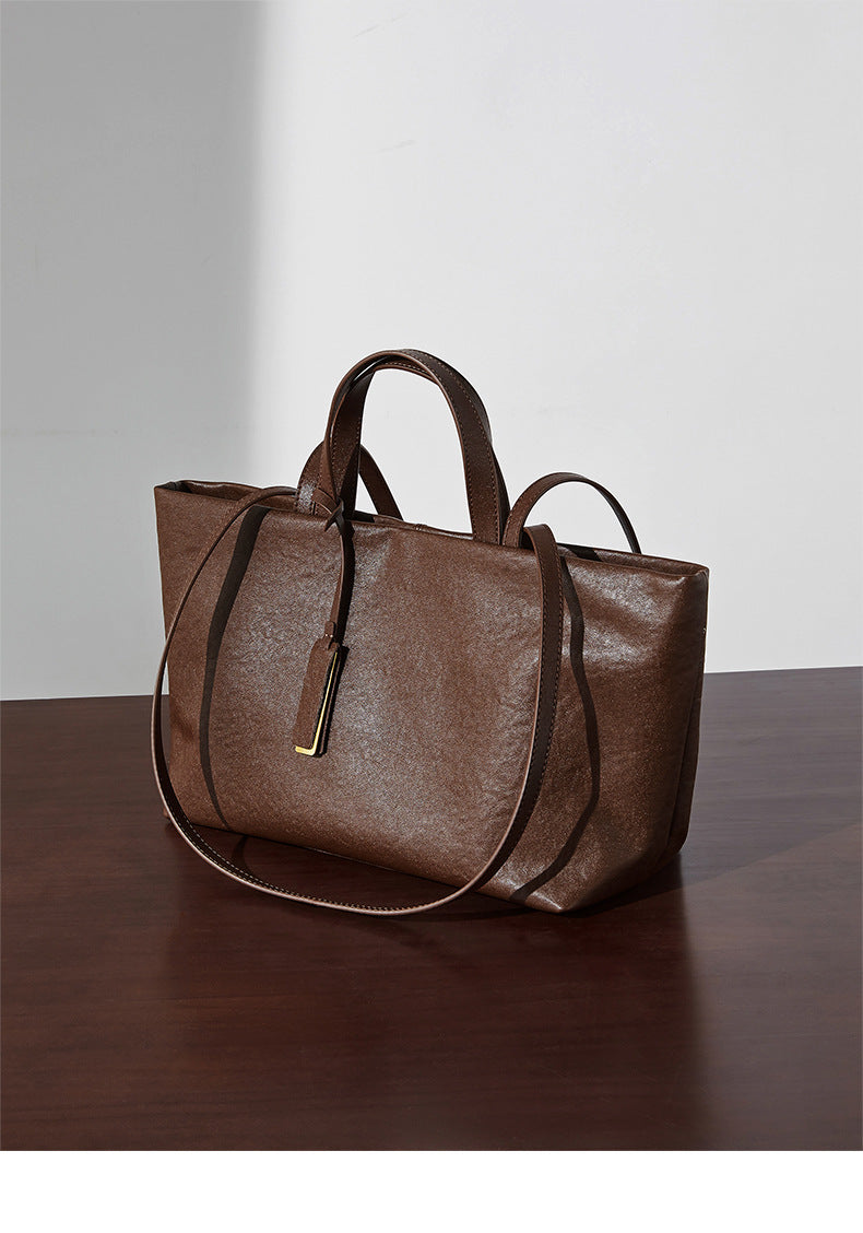 Wax Leather Tote - Brown