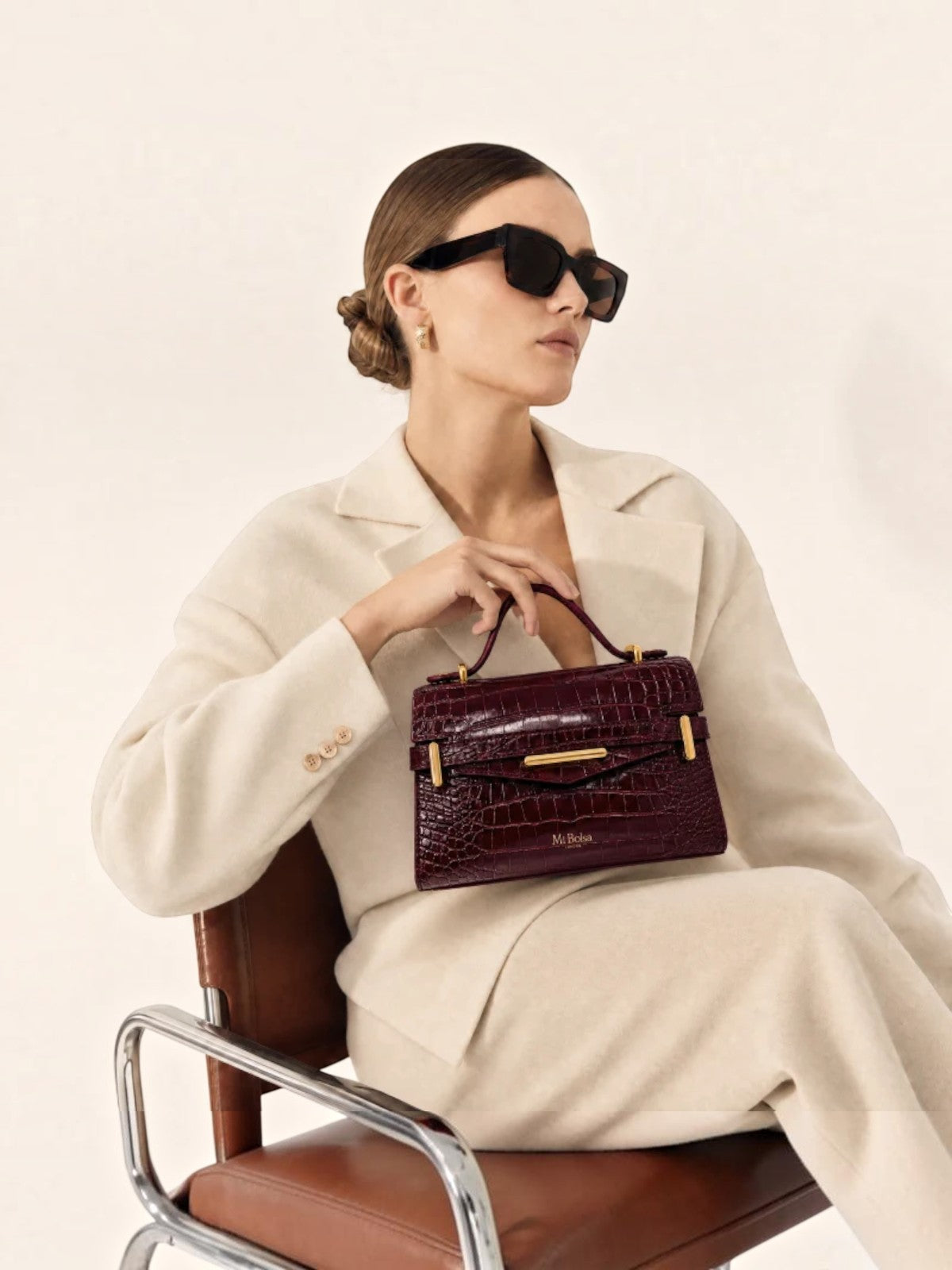 "Mi" Top Handle - Burgundy Croc Embossed