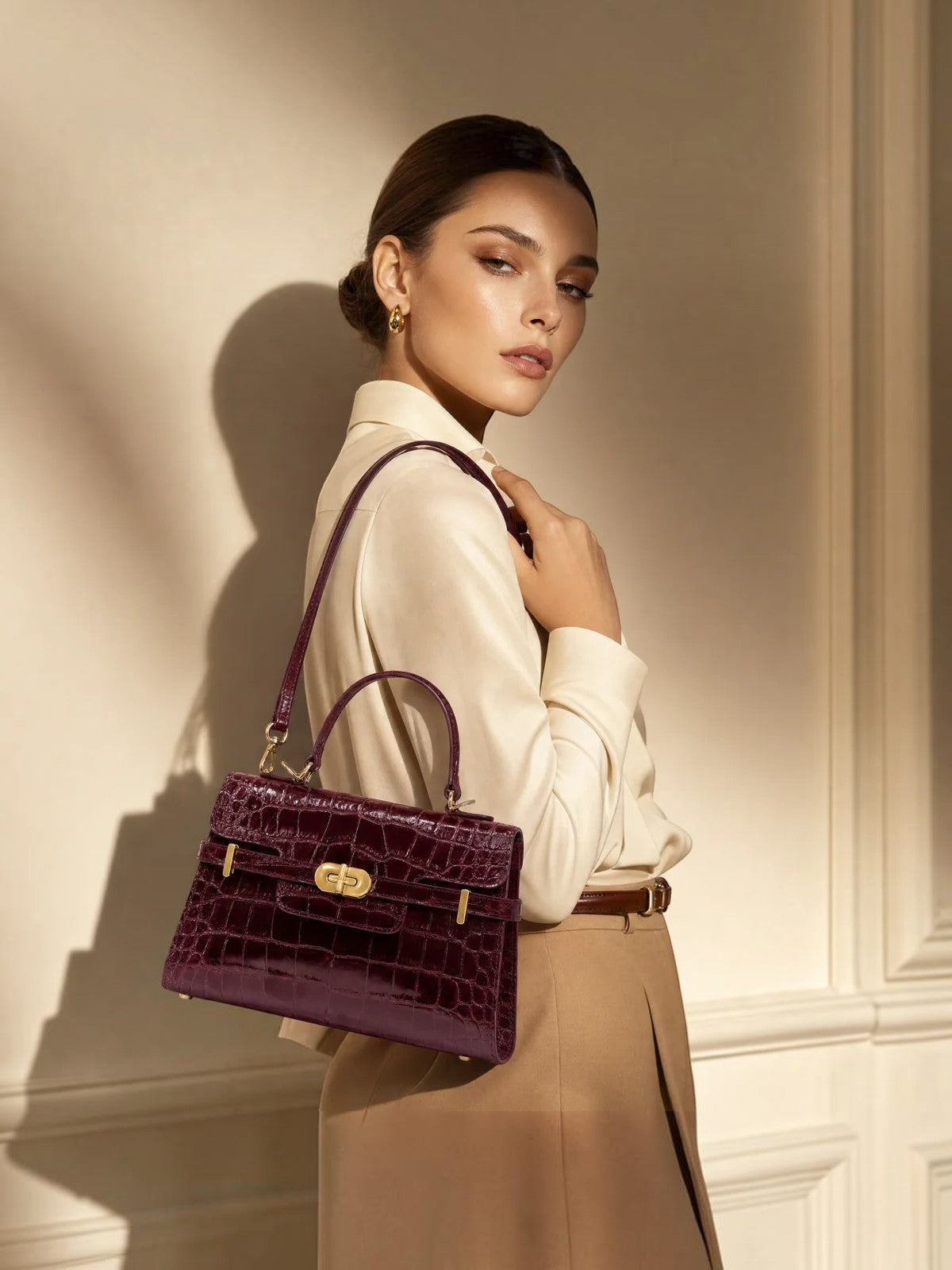 Kensington - Top Handle Burgundy Croc Embossed