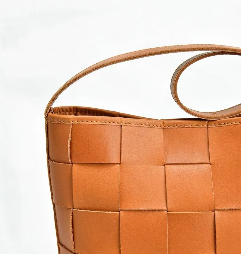 First Layer Cowhide Setta Woven Shoulder Bag