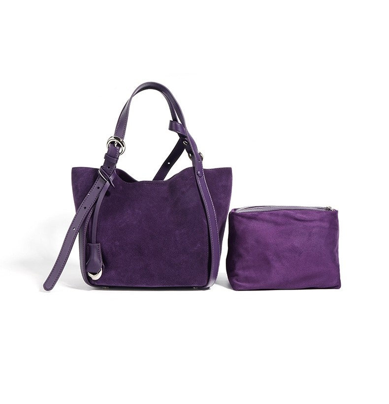 Suede Basket Bag - Burgundy