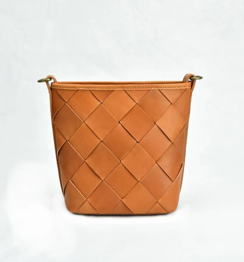 First Layer Cowhide Trinity Woven Shoulder Bag