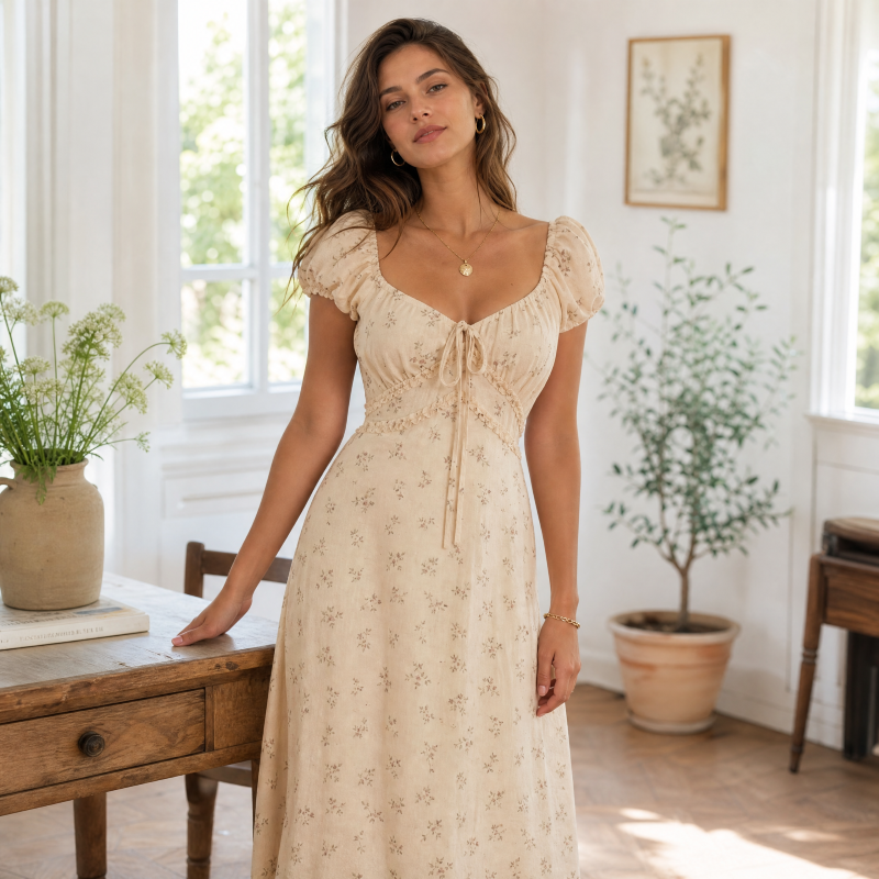 Floral Puff Sleeve Midi Dress