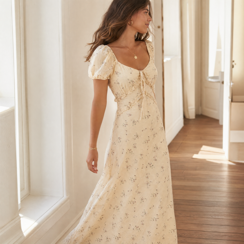 Floral Puff Sleeve Midi Dress