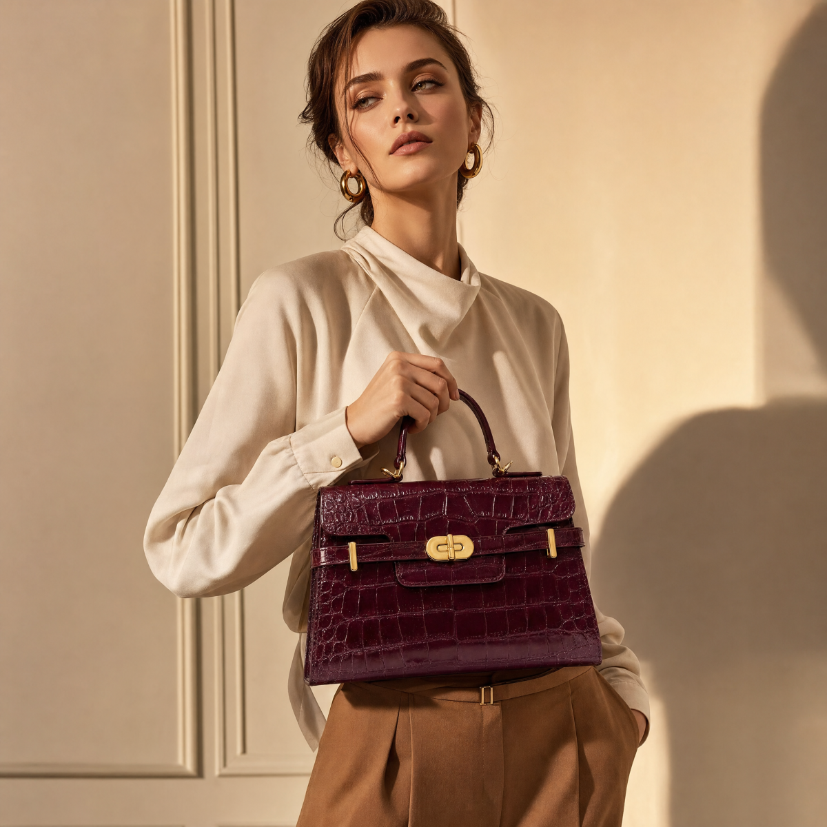 Kensington - Top Handle Burgundy Croc Embossed