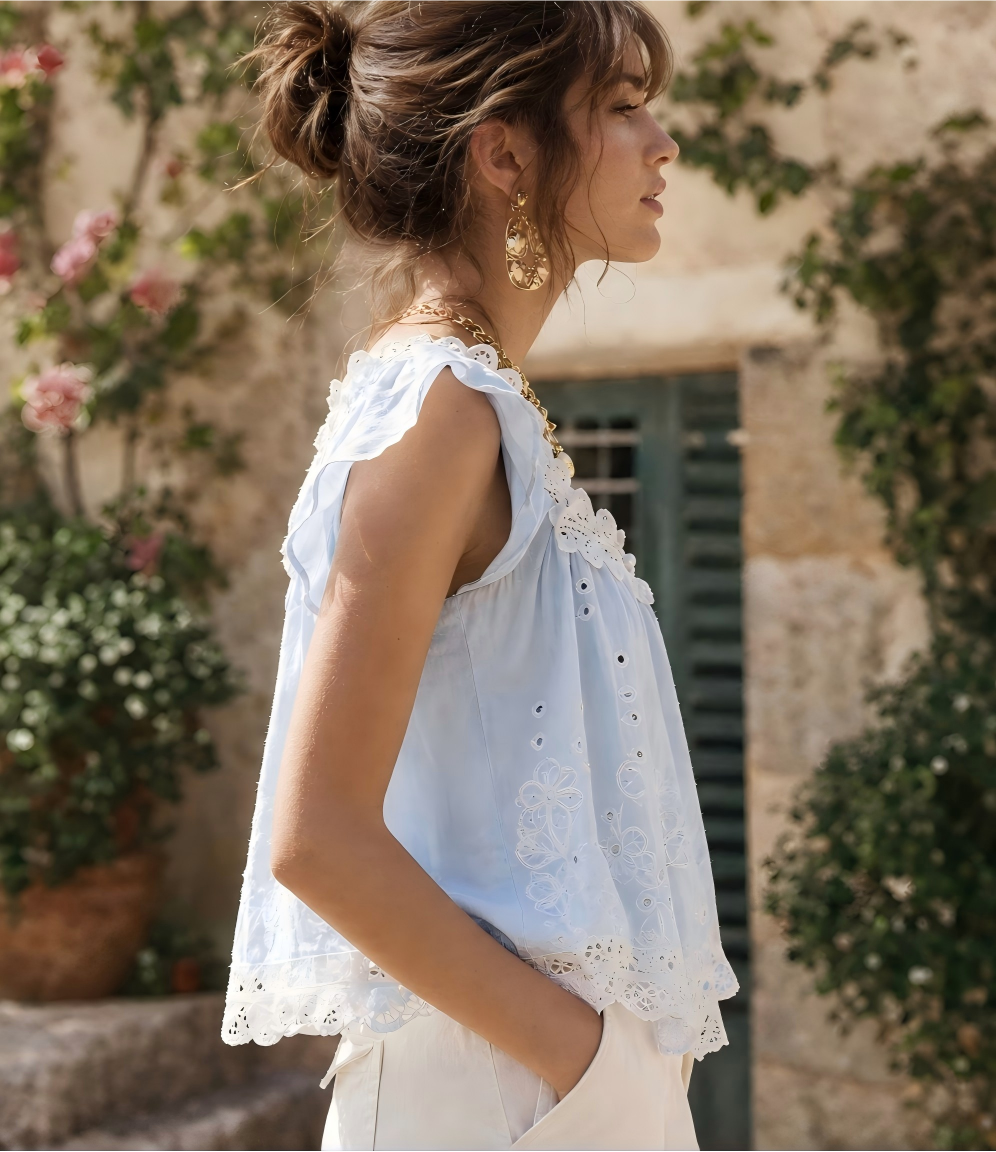 French Lace Embroidered Blouse