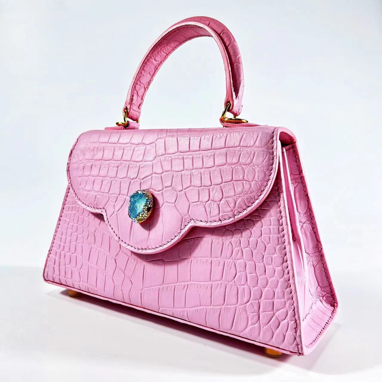 Genuine Nile Crocodile Leather & Natural Aquamarine Jeju Sakura Bag