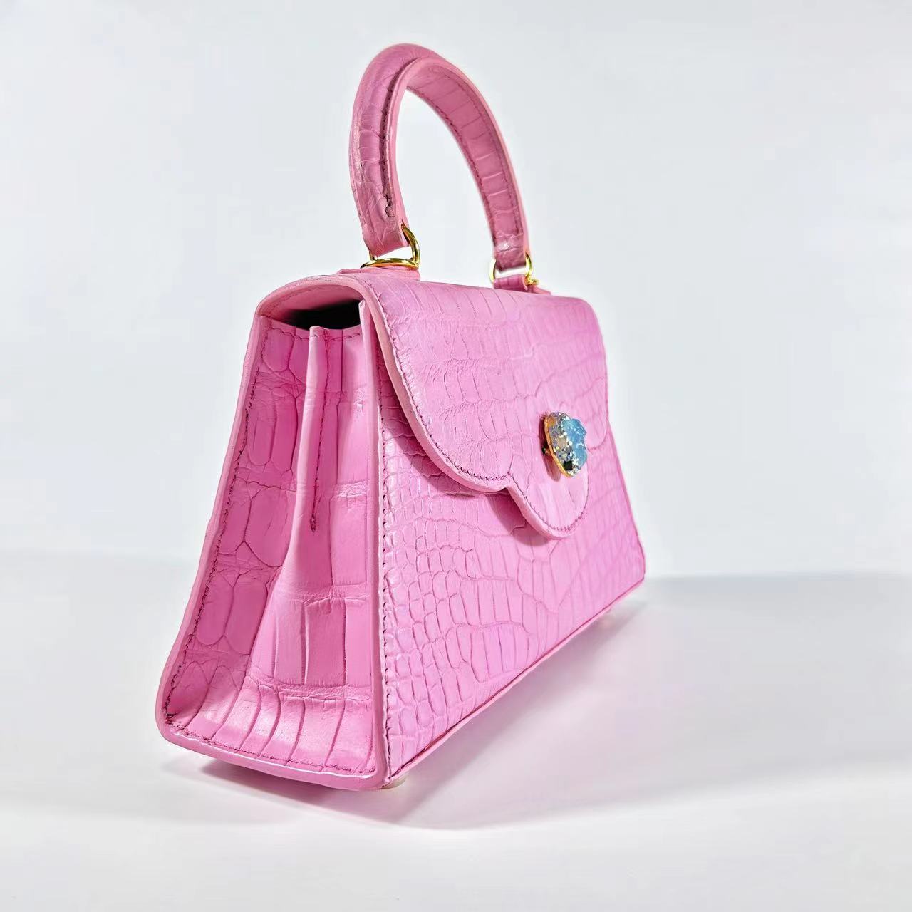Genuine Nile Crocodile Leather & Natural Aquamarine Jeju Sakura Bag