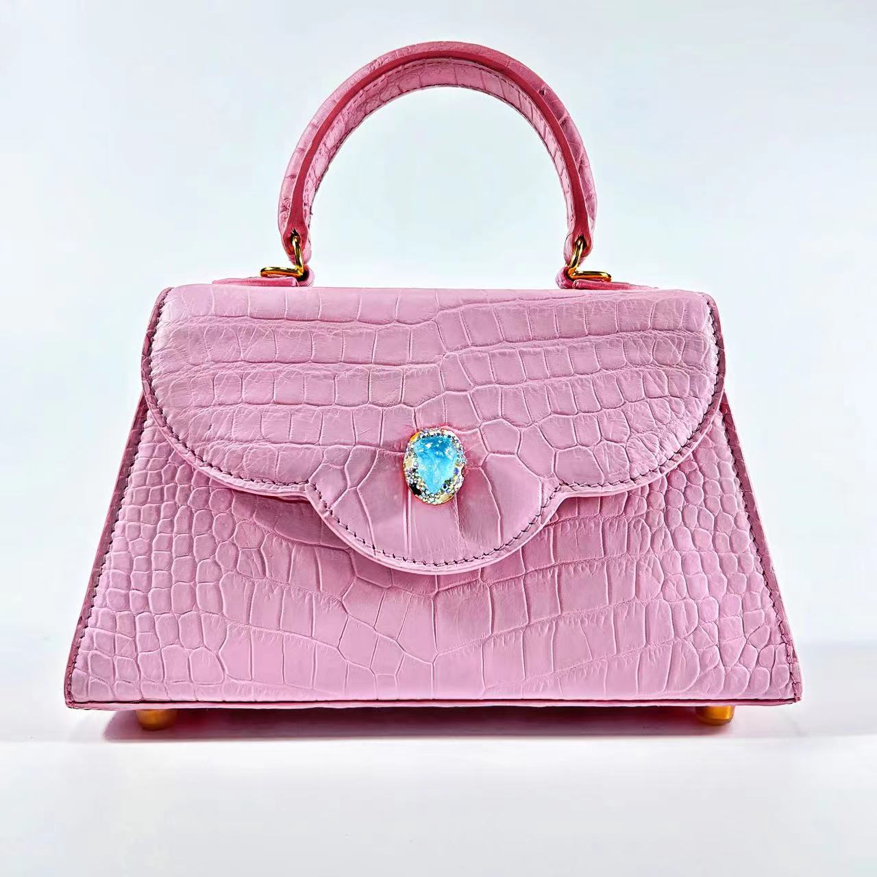 Genuine Nile Crocodile Leather & Natural Aquamarine Jeju Sakura Bag