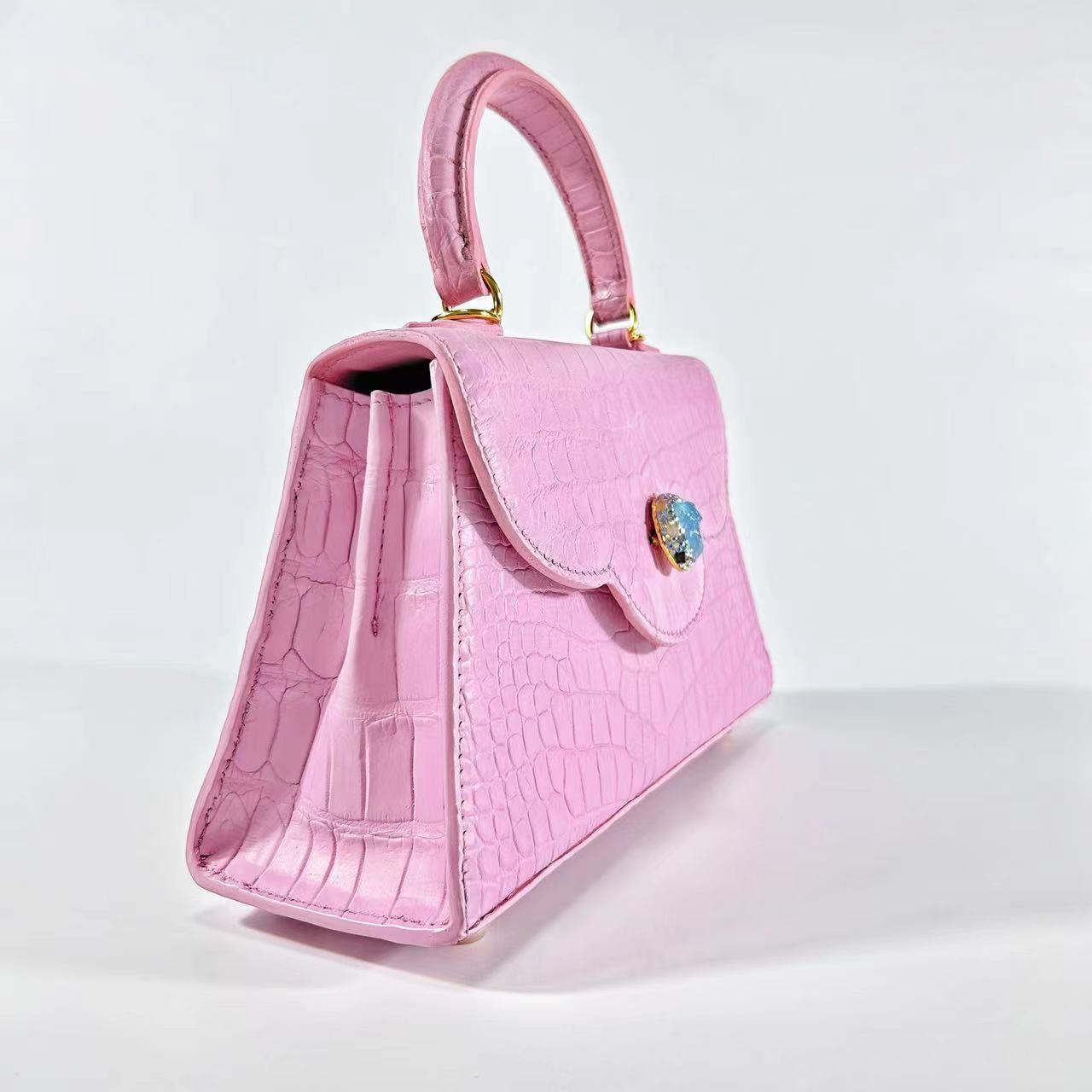Genuine Nile Crocodile Leather & Natural Aquamarine Jeju Sakura Bag
