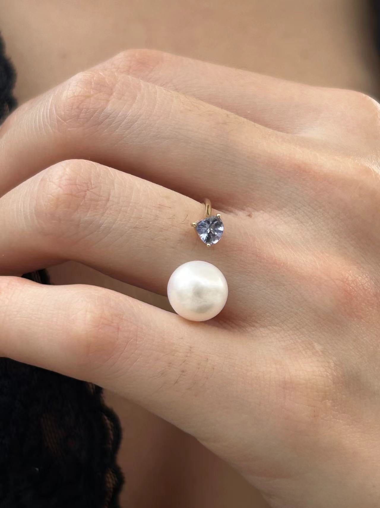 Toi et Moi Ring - Tanzanite and White Pearl