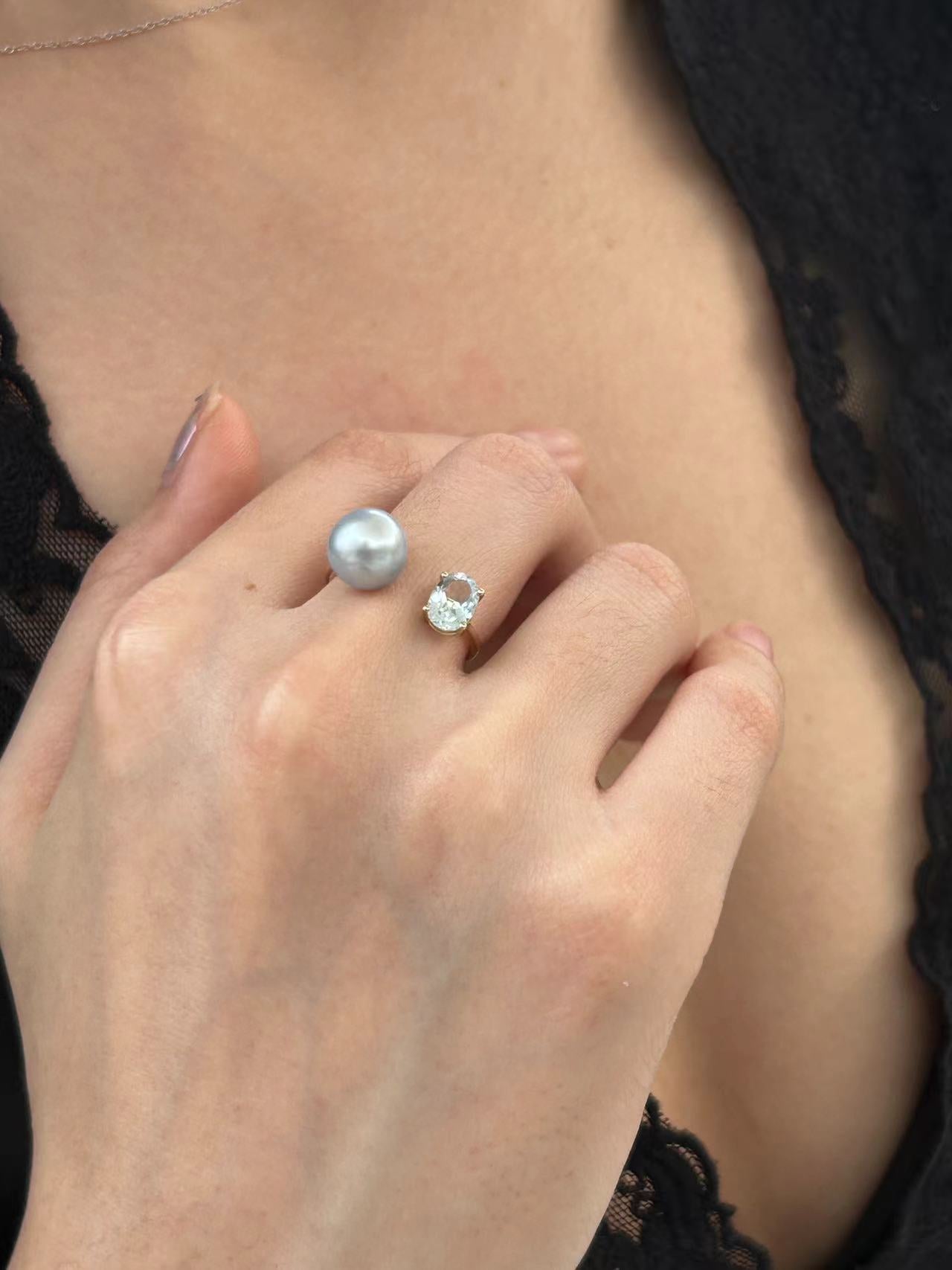 Toi et Moi Ring - Tanzanite and White Pearl