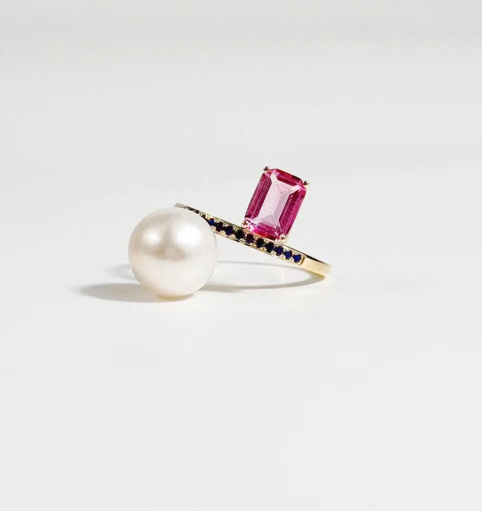 Toi et Moi Ring - Pink Topaz & Pearl