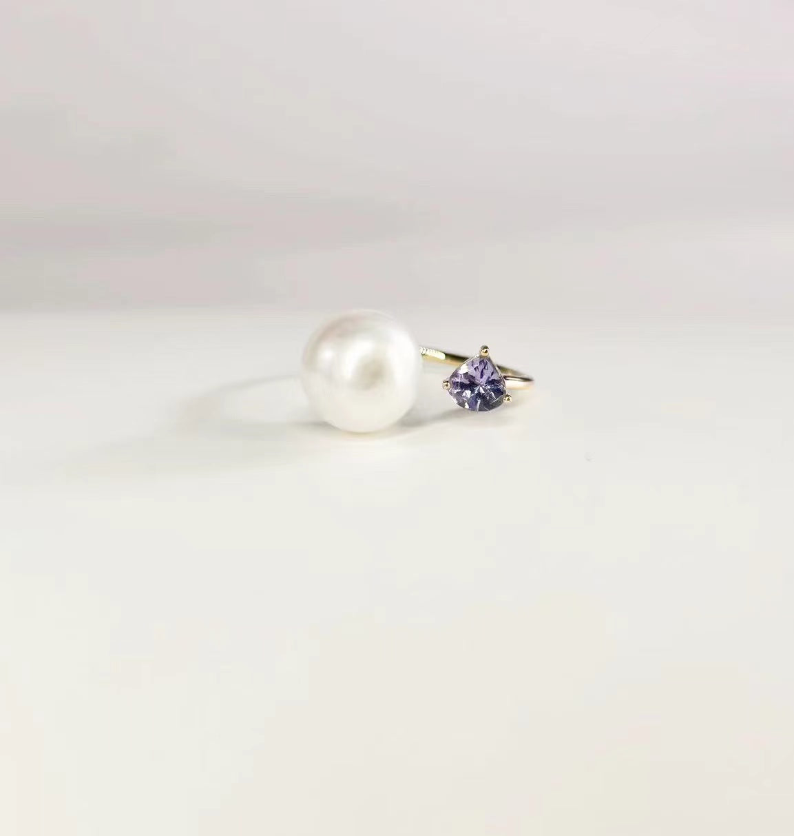 Toi et Moi Ring - Tanzanite and White Pearl