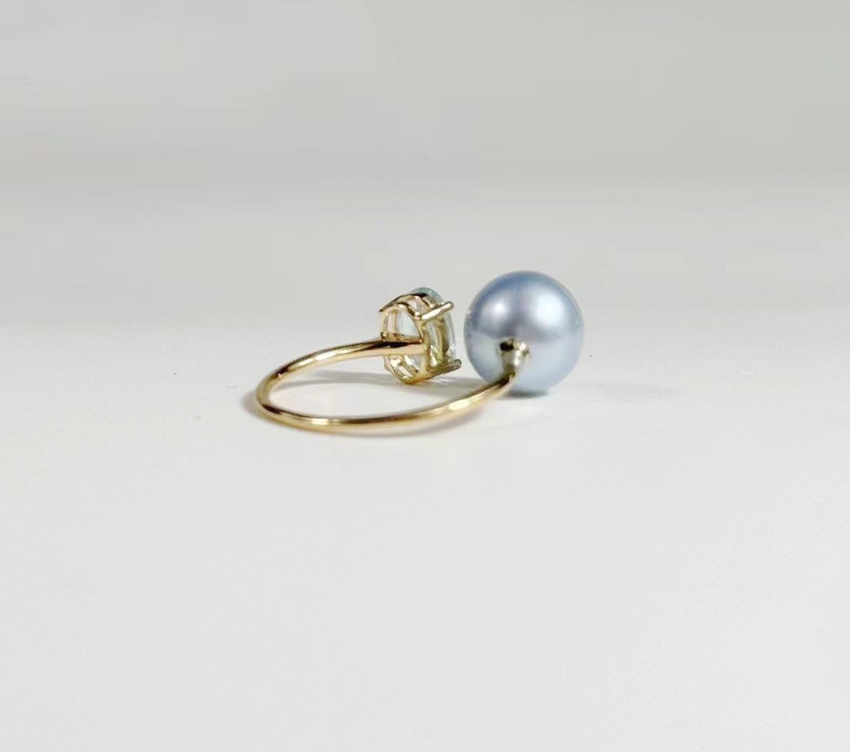 Toi et Moi Ring - Blue Topaz and Blue Rose Pearl
