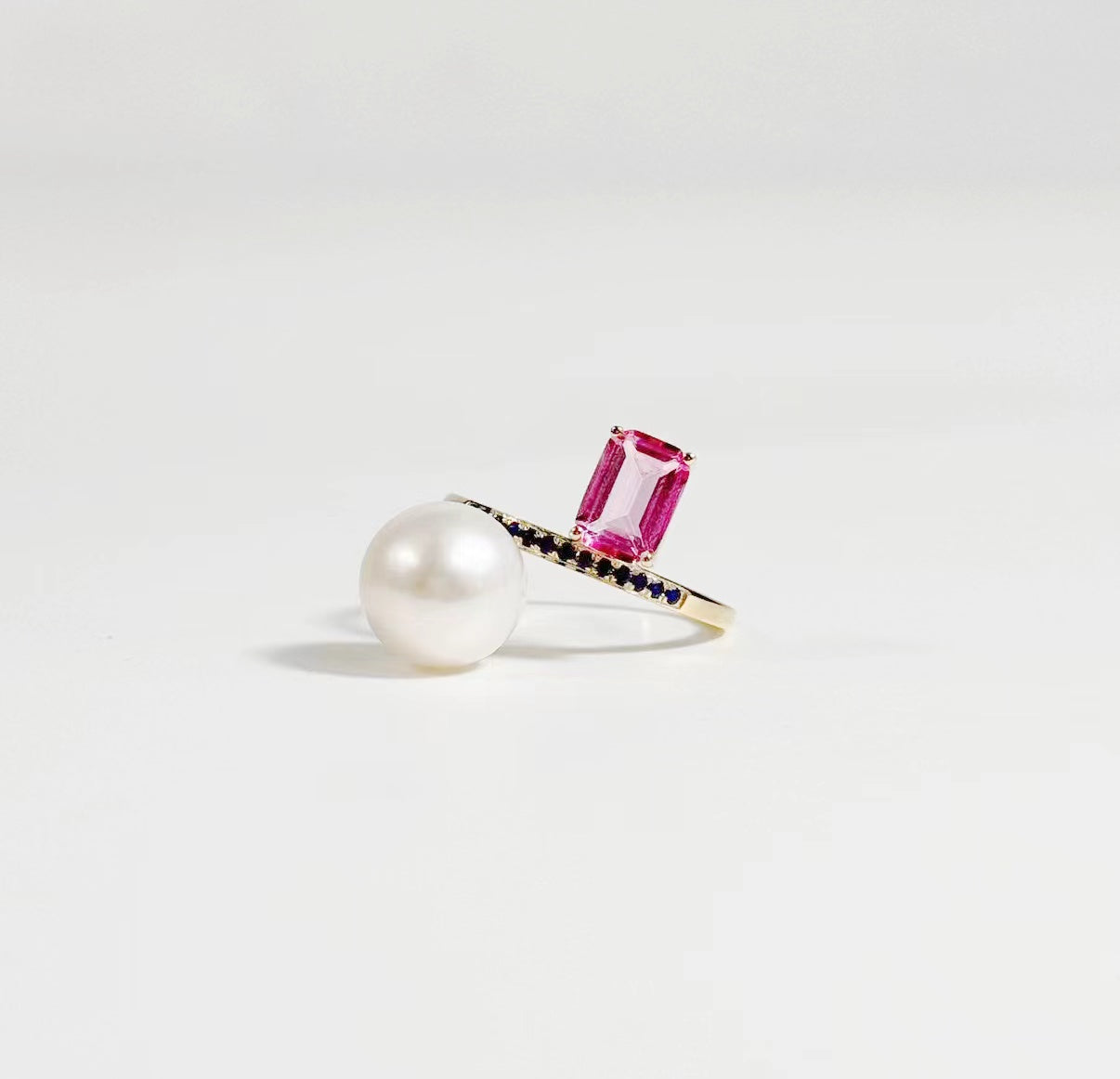 Toi et Moi Ring - Pink Topaz & Pearl