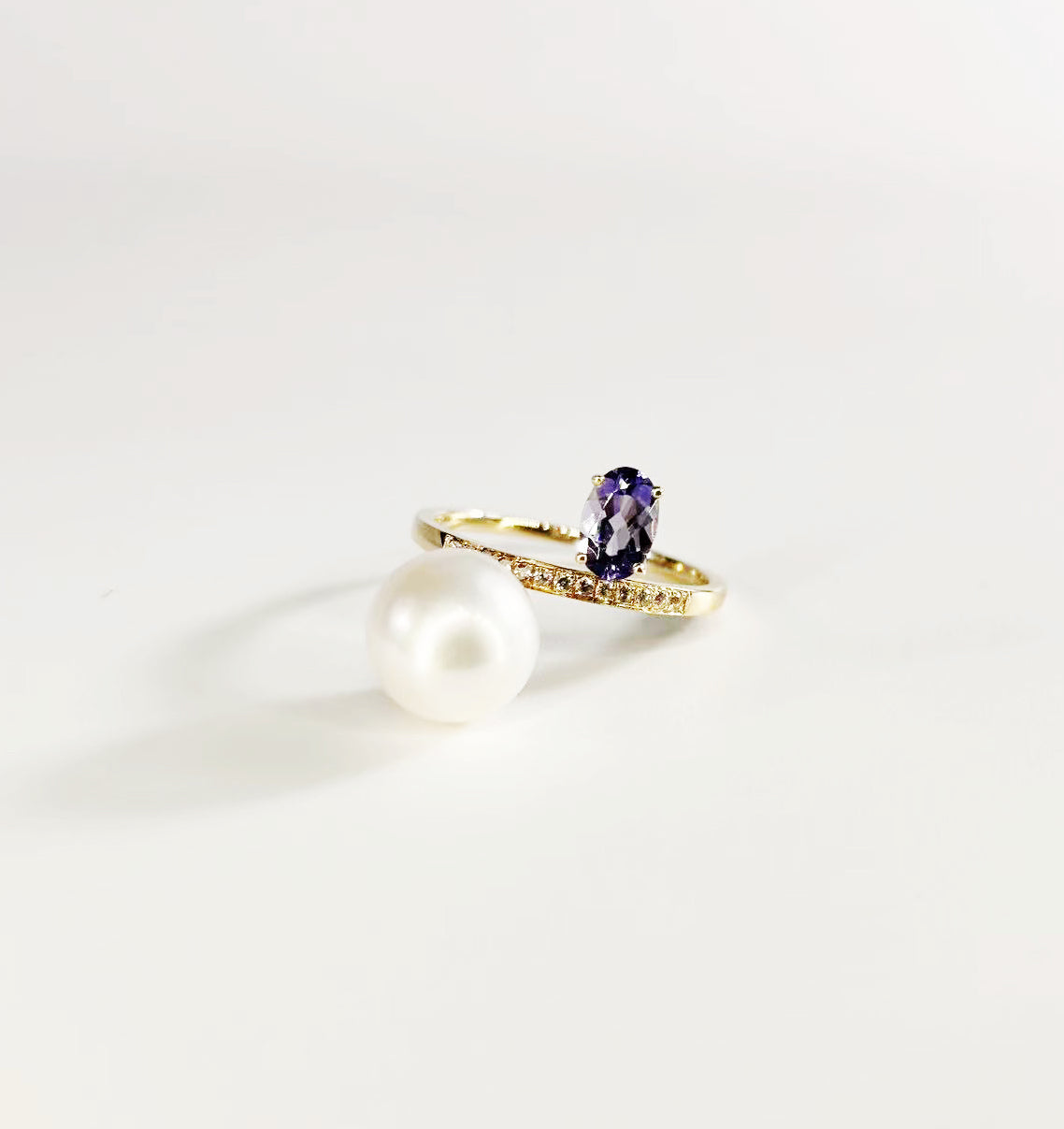 Toi et Moi Ring - Tanzanite and White Pearl