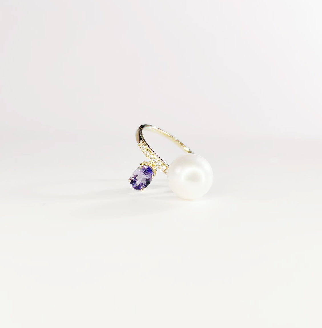 Toi et Moi Ring - Tanzanite and White Pearl