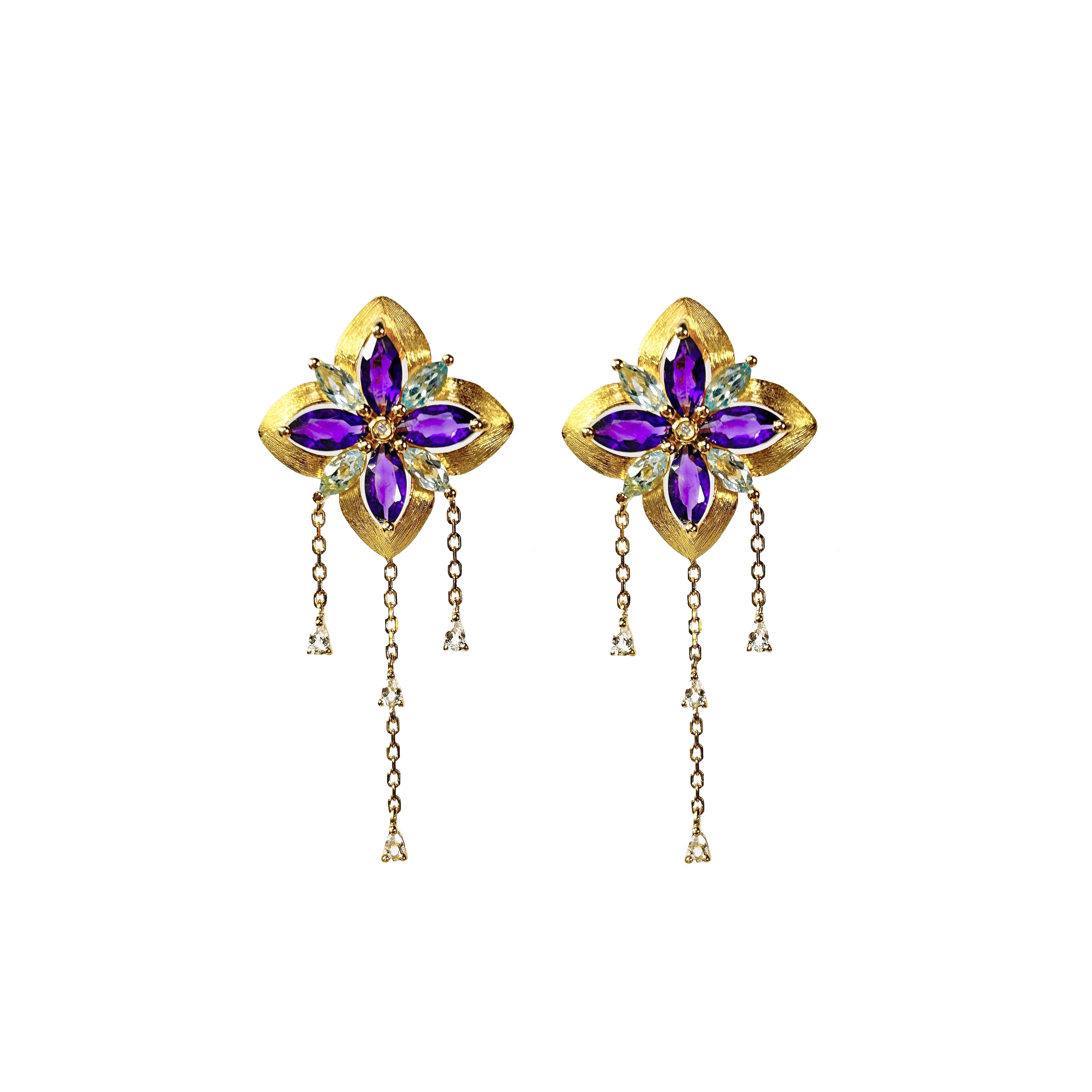 Water Lily Gold Diamond Earrings
