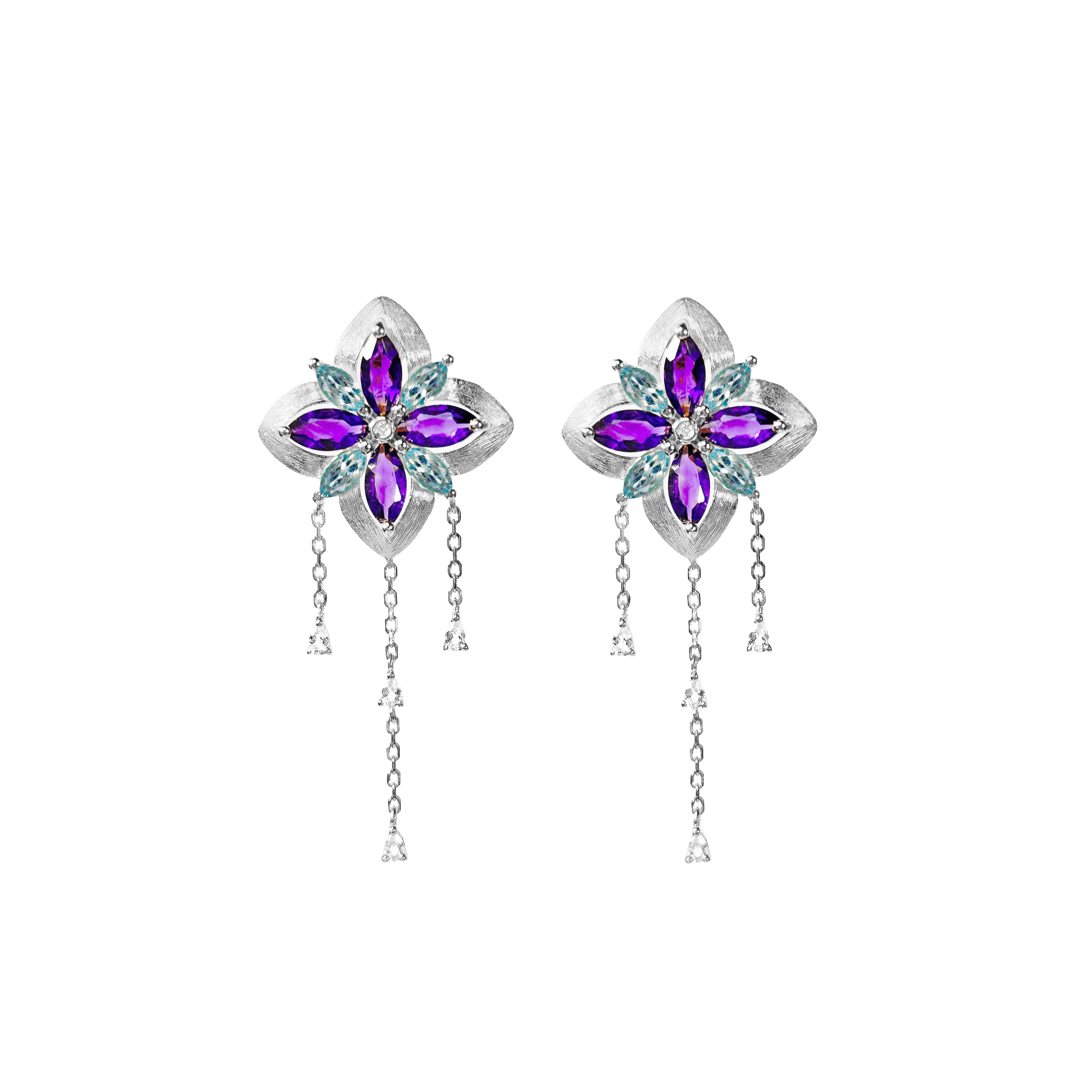 Water Lily White Gold Diamond Earrings