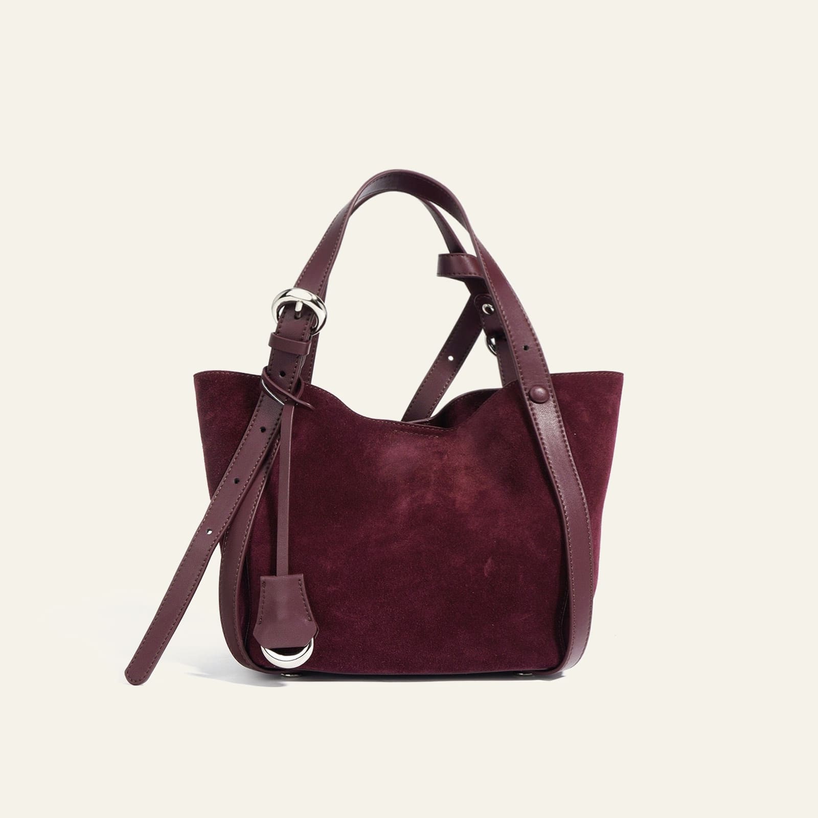 Suede Basket Bag - Burgundy