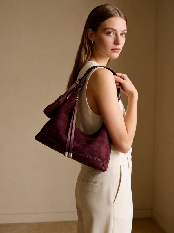Suede Hobo/Tote - Burgundy