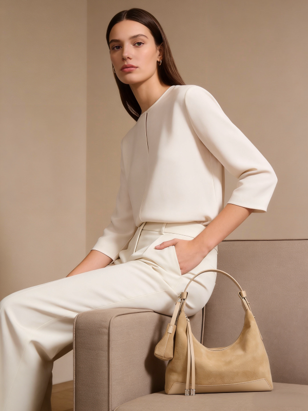 Suede Hobo/Tote - Sand