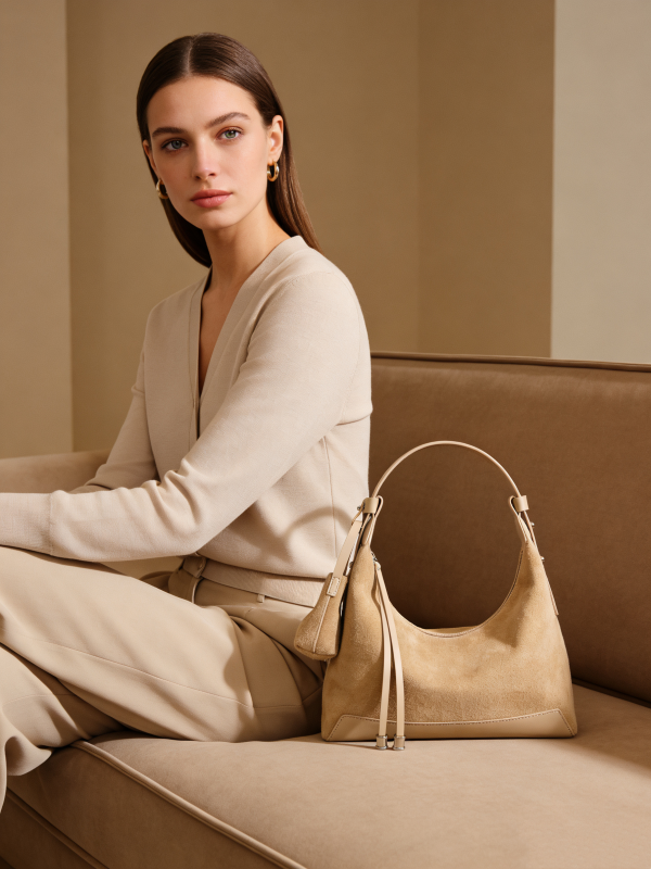 Suede Hobo/Tote - Sand