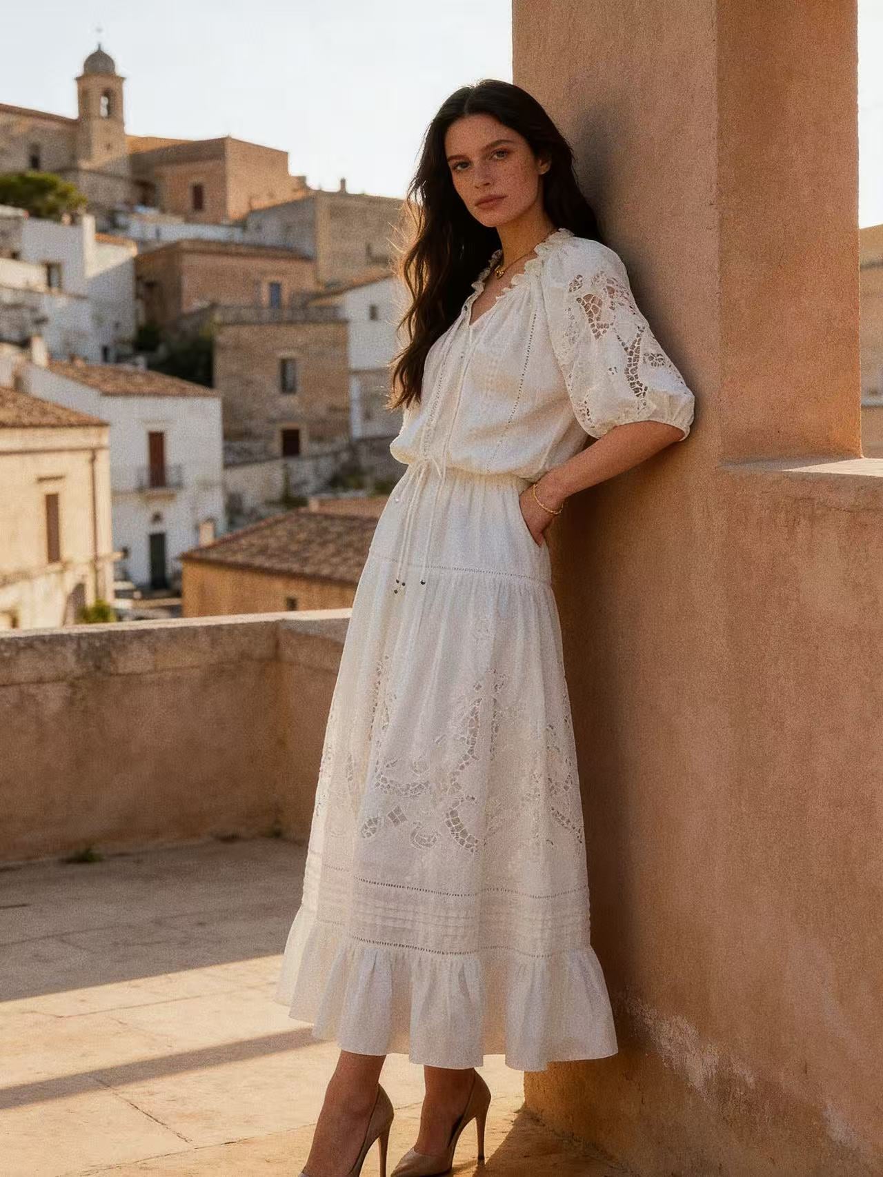 Flora Embroidery 2-Piece Dress Set