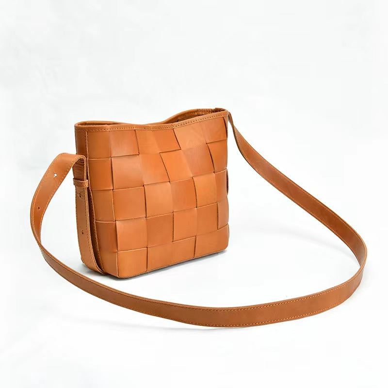 First Layer Cowhide Setta Woven Shoulder Bag