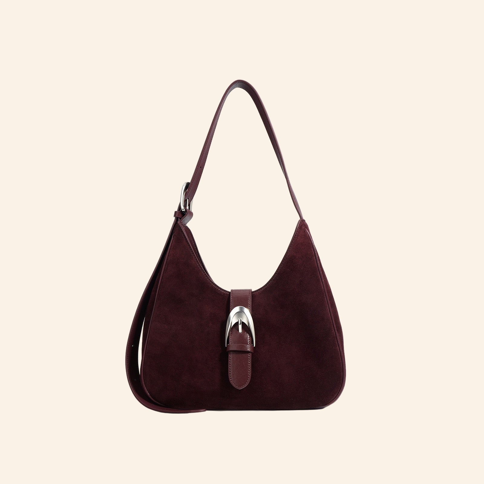 Suede Shoulder Bag - Burgundy