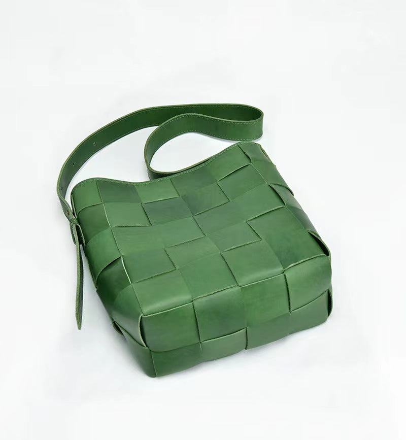First Layer Cowhide Forest Woven Shoulder Bag