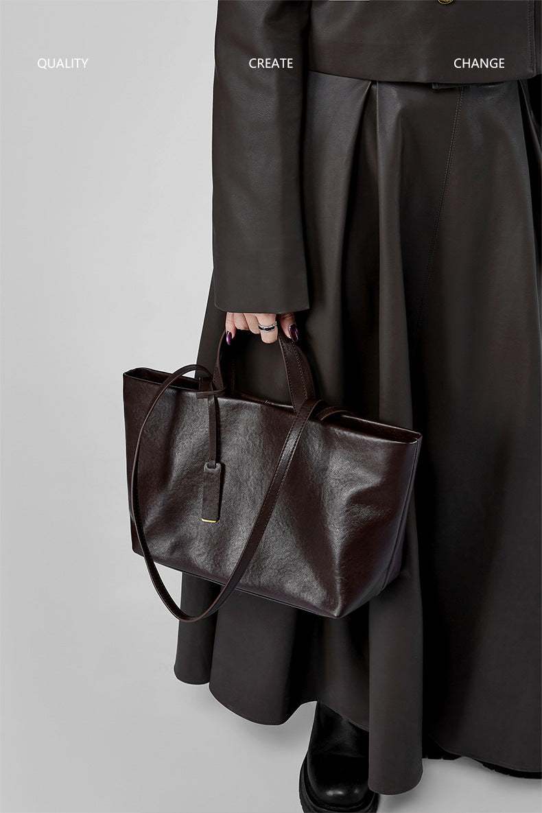 Wax Leather Tote - Brown
