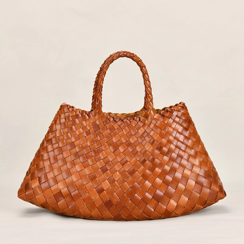 First Layer Cowhide Summer Woven Tote Bag