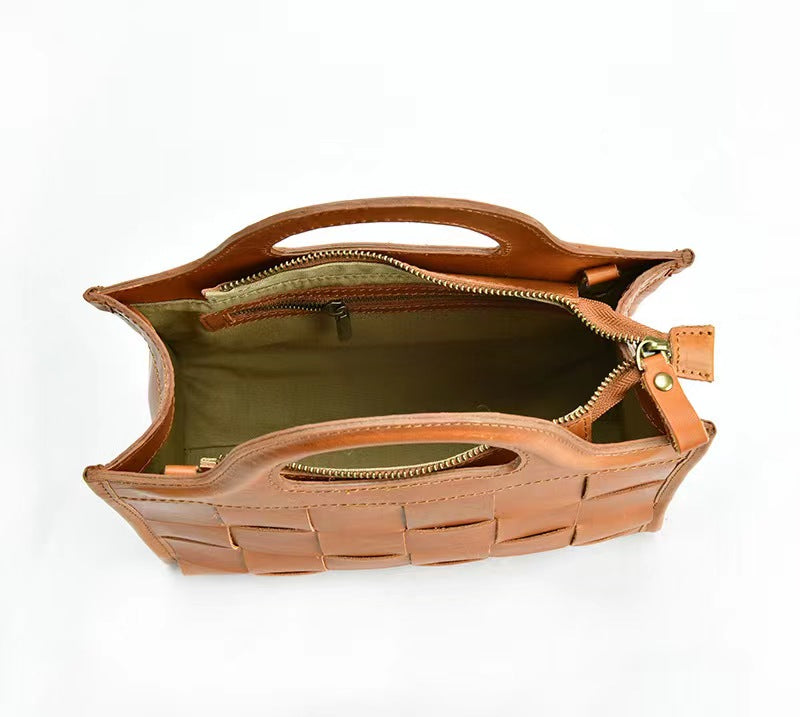 First Layer Cowhide Bristol Woven Bag