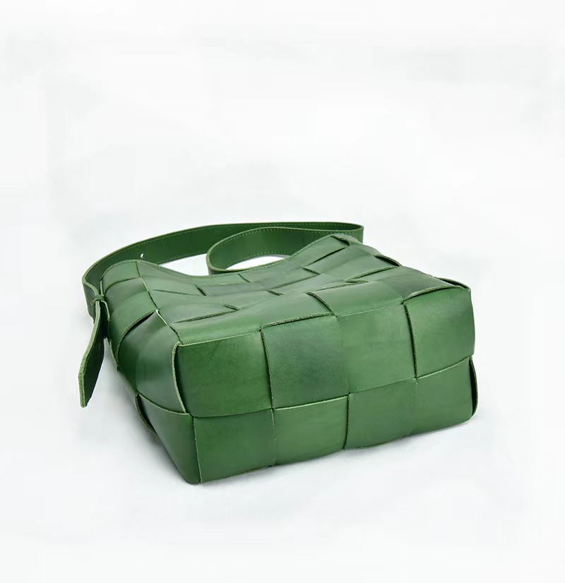 First Layer Cowhide Forest Woven Shoulder Bag