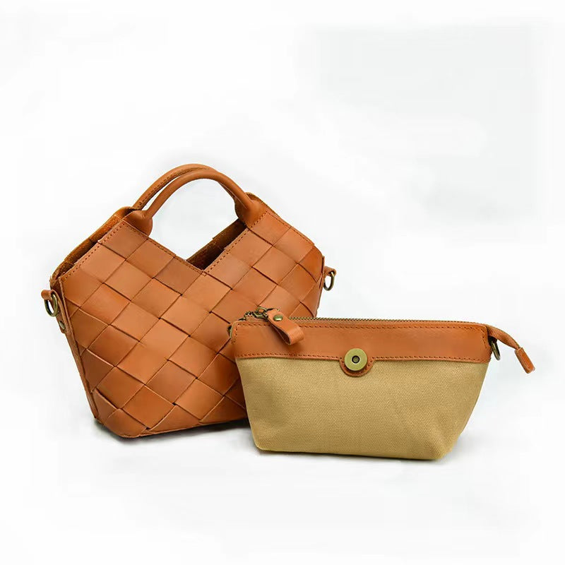 First Layer Cowhide Agnes Woven Tote Bag