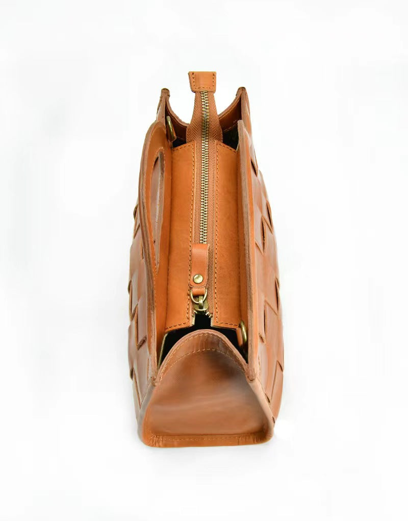 First Layer Cowhide Bristol Woven Bag