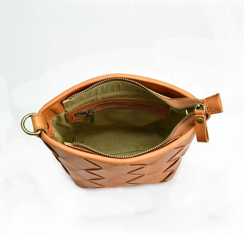First Layer Cowhide Trinity Woven Shoulder Bag
