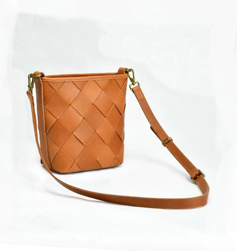 First Layer Cowhide Trinity Woven Shoulder Bag