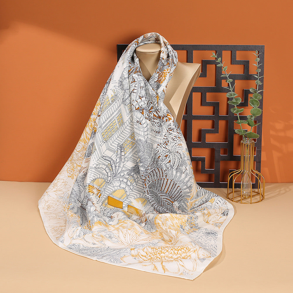 100% Natural Mulberry Silk 90cm x 90cm Scarf - Abstract