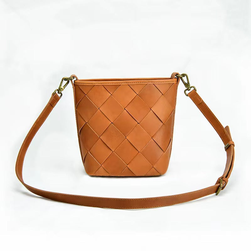 First Layer Cowhide Trinity Woven Shoulder Bag