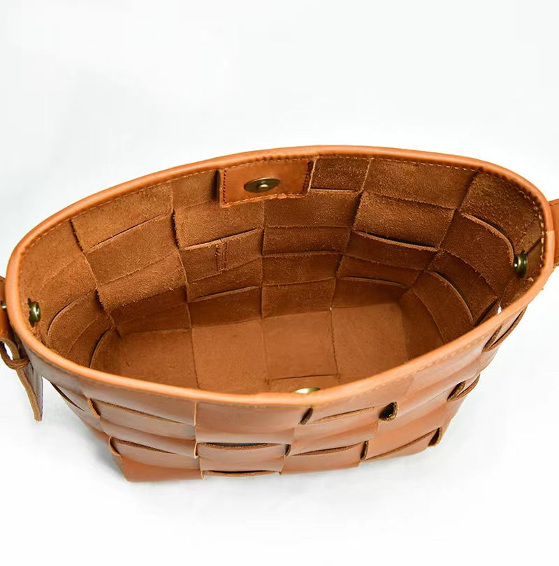 First Layer Cowhide Forest Woven Shoulder Bag