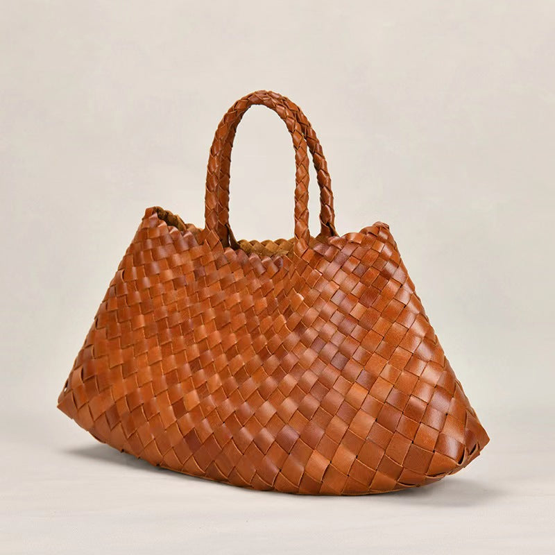 First Layer Cowhide Summer Woven Tote Bag