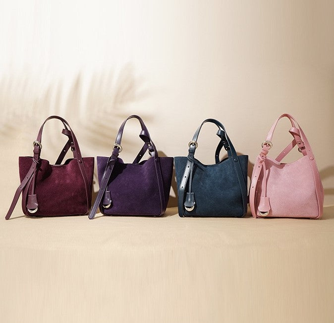 Suede Basket Bag - Burgundy